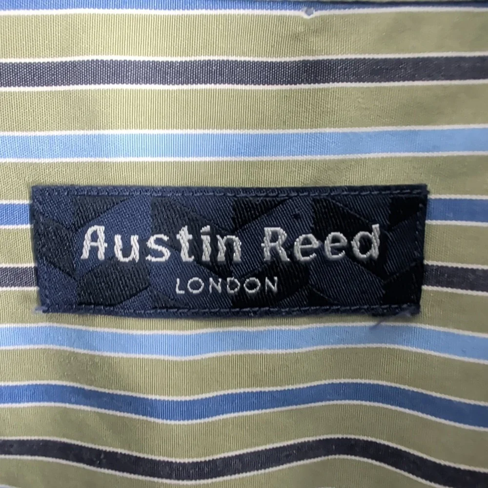 Austin Reed London Classic Striped Cotton‎ Button Down Shirt Green Blue Size L